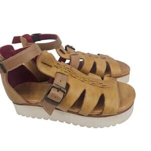 BED STU Ada Cage Platform Sandal Cashew Oats Rustic Tan Leather Size EU 36 US 6